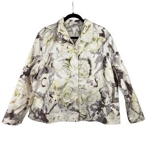 NWT Erin Womens Jacket Textured Floral Yellow Button Front Trucker Sz 2X Spring